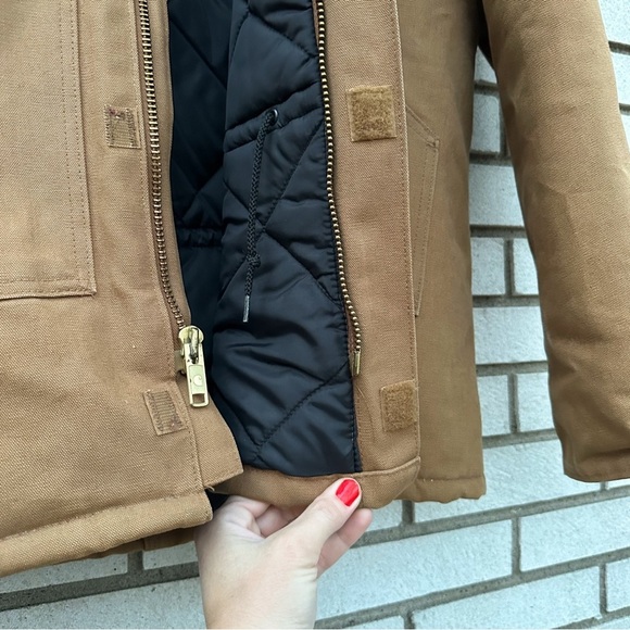 Vintage 90s Carhartt Tan Chore Jacket Detachable Hood Corduroy Collar Y2K - Picture 4 of 16